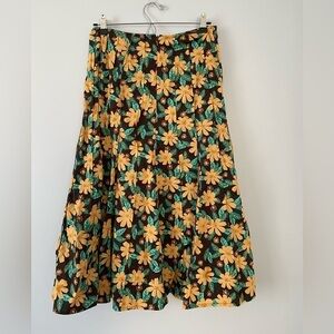 Stiletto A-Line Midi Skirt Size 6 Brown Green Floral Print Lined, Made In USA